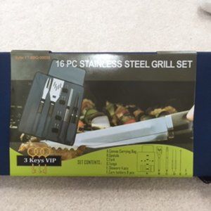16 Piece Stainless Steel Grilling Set in case -New